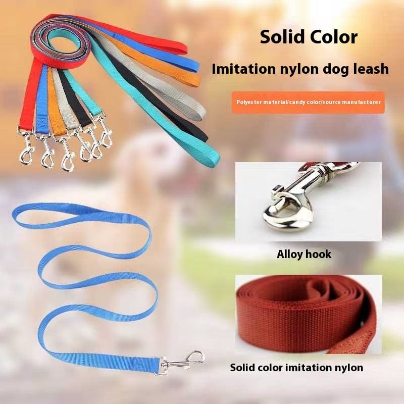 Corde de traction solide en nylon pour chien, disponible en plusieurs couleurs avec crochet en alliage.