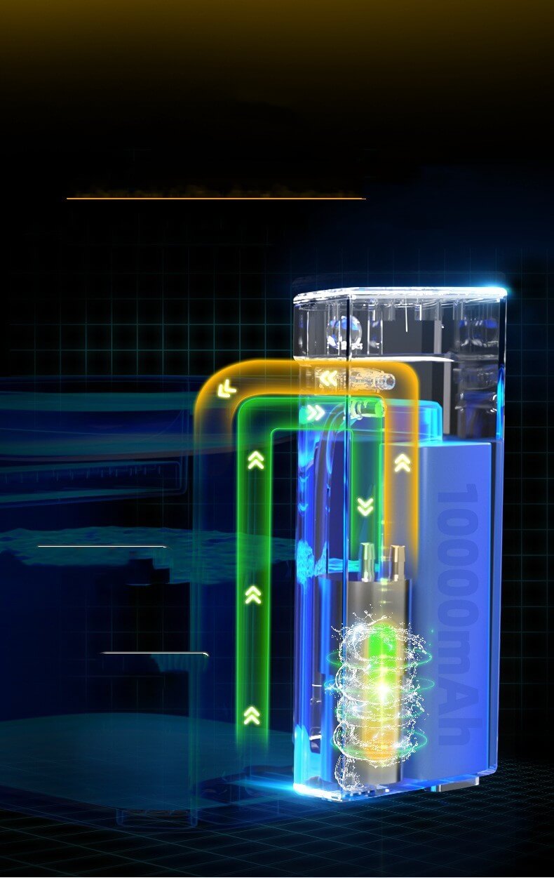 Diagram of the internal mechanism of a wireless water dispenser for pets, showcasing 10000mAh battery capacity.