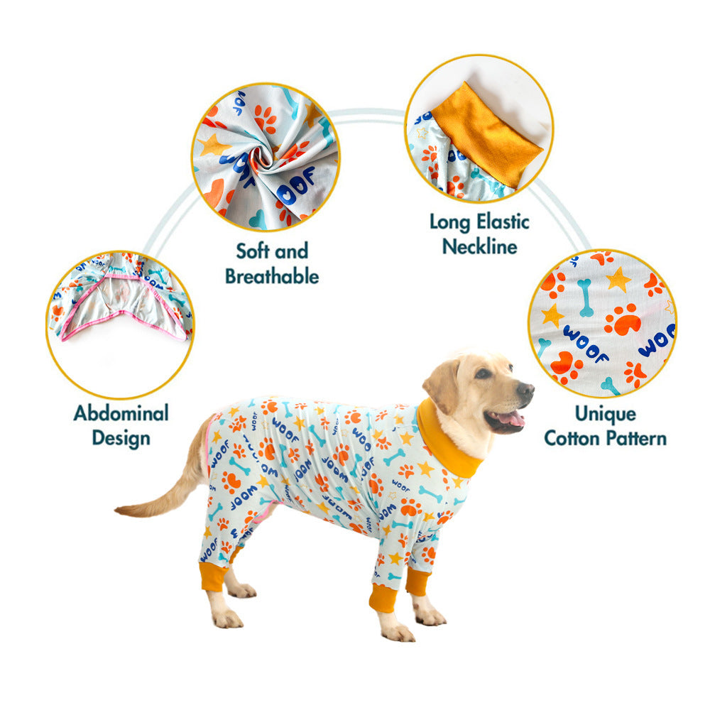 Chien en vêtements en coton avec motif unique, confort et design doux, col élastique, et conception abdominale.