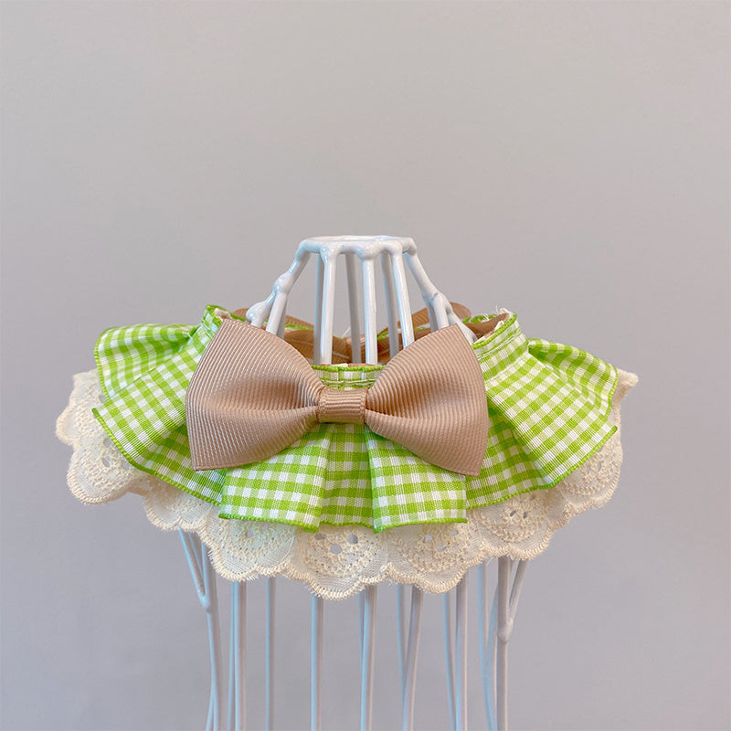 Nœud papillon mignon en coton vert à carreaux pour chats et chiens, accessoire élégant avec dentelle.