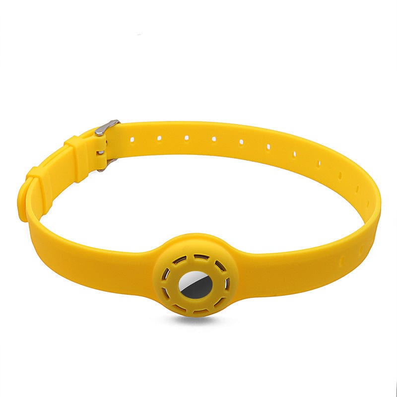 Collier antichute en silicone jaune pour animaux avec emplacement pour tracker Airtag, design élégant et pratique.