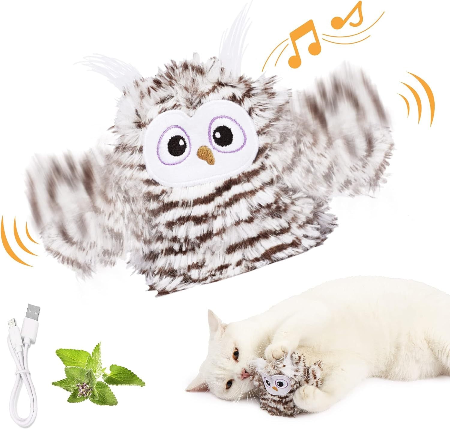 Jouet interactif pour chat, hibou rechargeable avec catnip